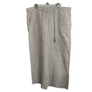 Talbots‎ Linen Cropped Pants Womens Size 16 Beige Drawstring Wide Leg Lagenlook
